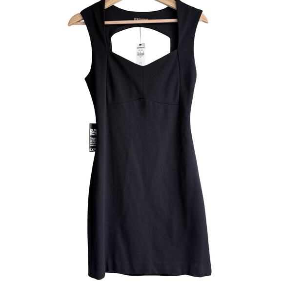 NEW Express Bodycon Little Black Mini Dress Cutout Back Gothic Party LBD Size 2 - Picture 1 of 11
